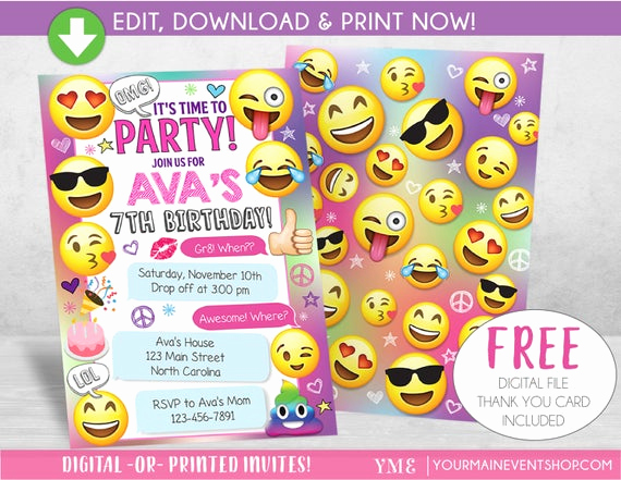 Emoji Invitation Template Free Luxury Emoji Party Birthday Invitation Emoji Party Invite Girls