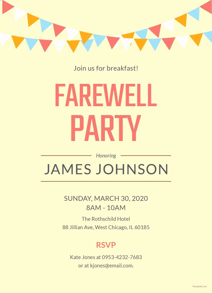 Farewell Invitation Template Free Luxury Free Farewell Breakfast Party Invitation