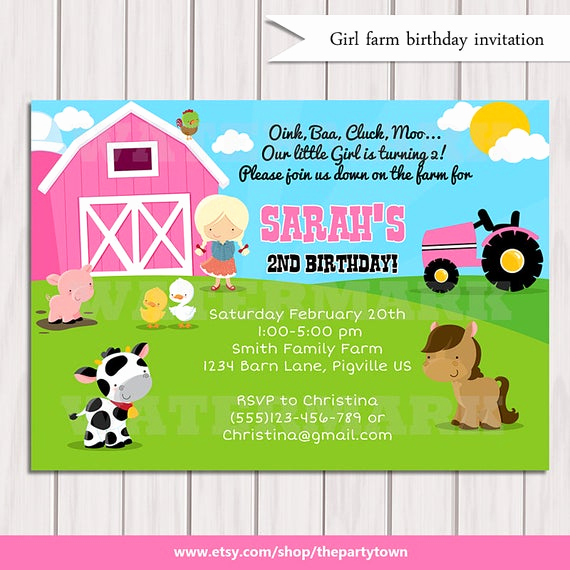 Farm Animal Birthday Invitation Elegant Girls Farm Birthday Invitation Girls Barn Animals Pig