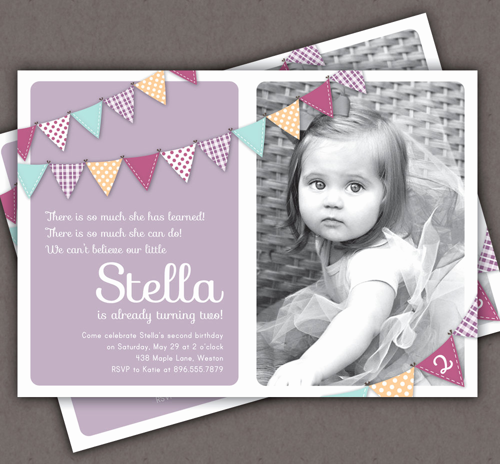 First Birthday Invitation Wording Awesome Bunting Invitation Printable Invite 1 Year Old 2 Year