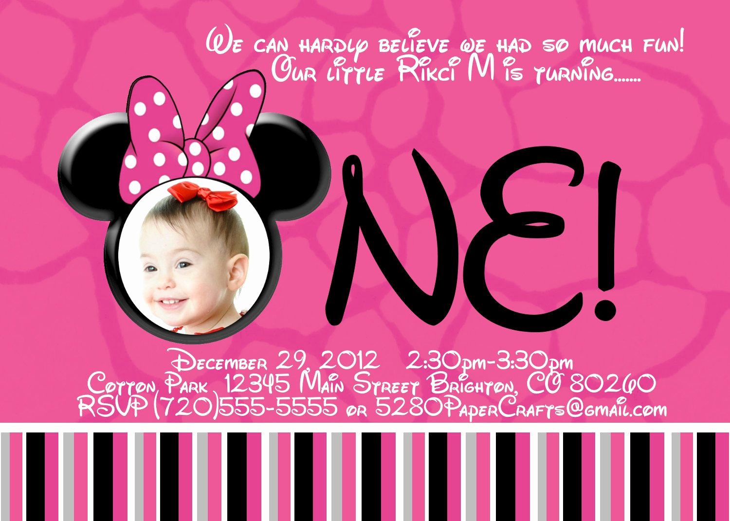 First Birthday Invitation Wording Best Of Disney Minnie Mouse 1st Birthday Invite Diy Printing