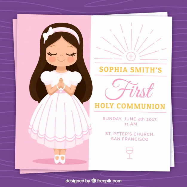 First Communion Invitation Girl Unique Invitation with Lovely First Munion Girl Vector