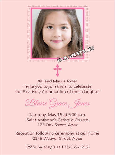 First Holy Communion Invitation Wordings Beautiful Simple Pink Fullcolor Munion Card Details