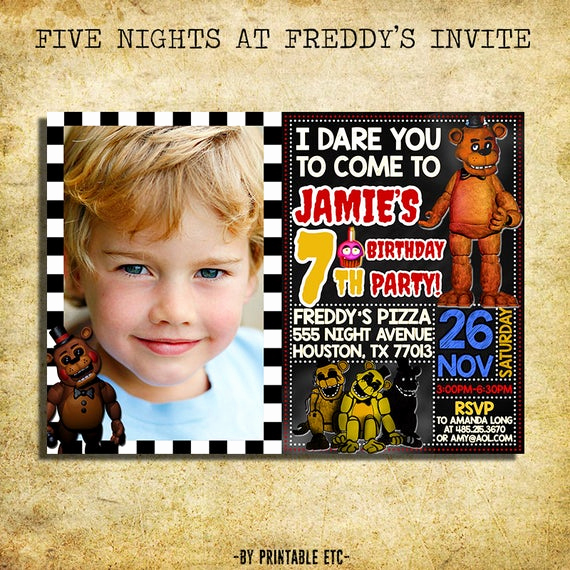 Five Nights at Freddy Invitation Beautiful Five Nights at Freddy S Invitation Fnaf Five Nights at