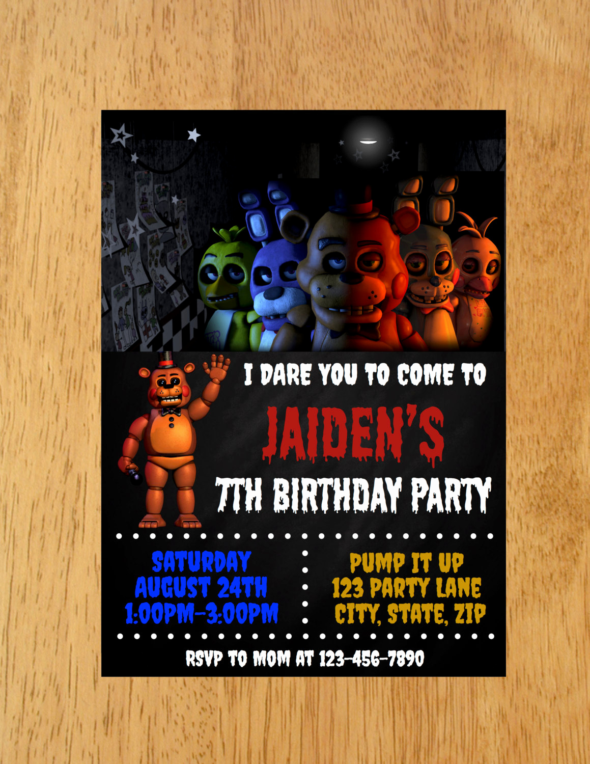 Five Nights at Freddy Invitation Lovely Five Nights at Freddy S Birthday Party Invitation by