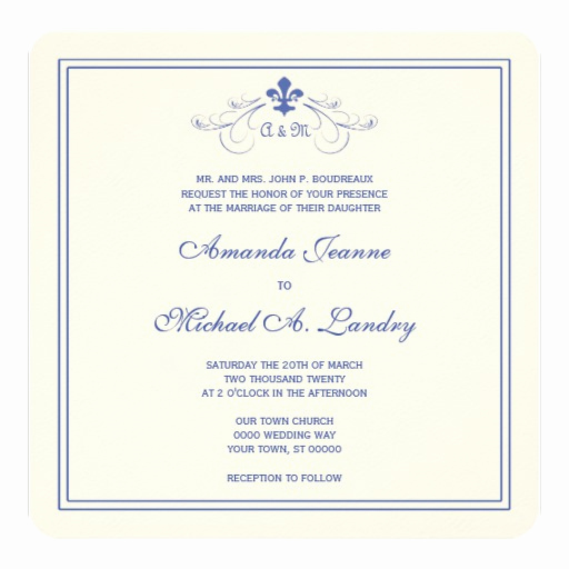 Fleur De Lis Wedding Invitation Awesome Blue and White Fleur De Lis Scroll formal Wedding