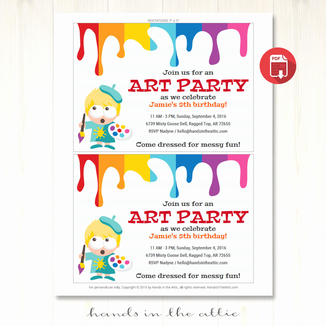 Free Art Party Invitation Templates Awesome Art Party Invitation Printable Template