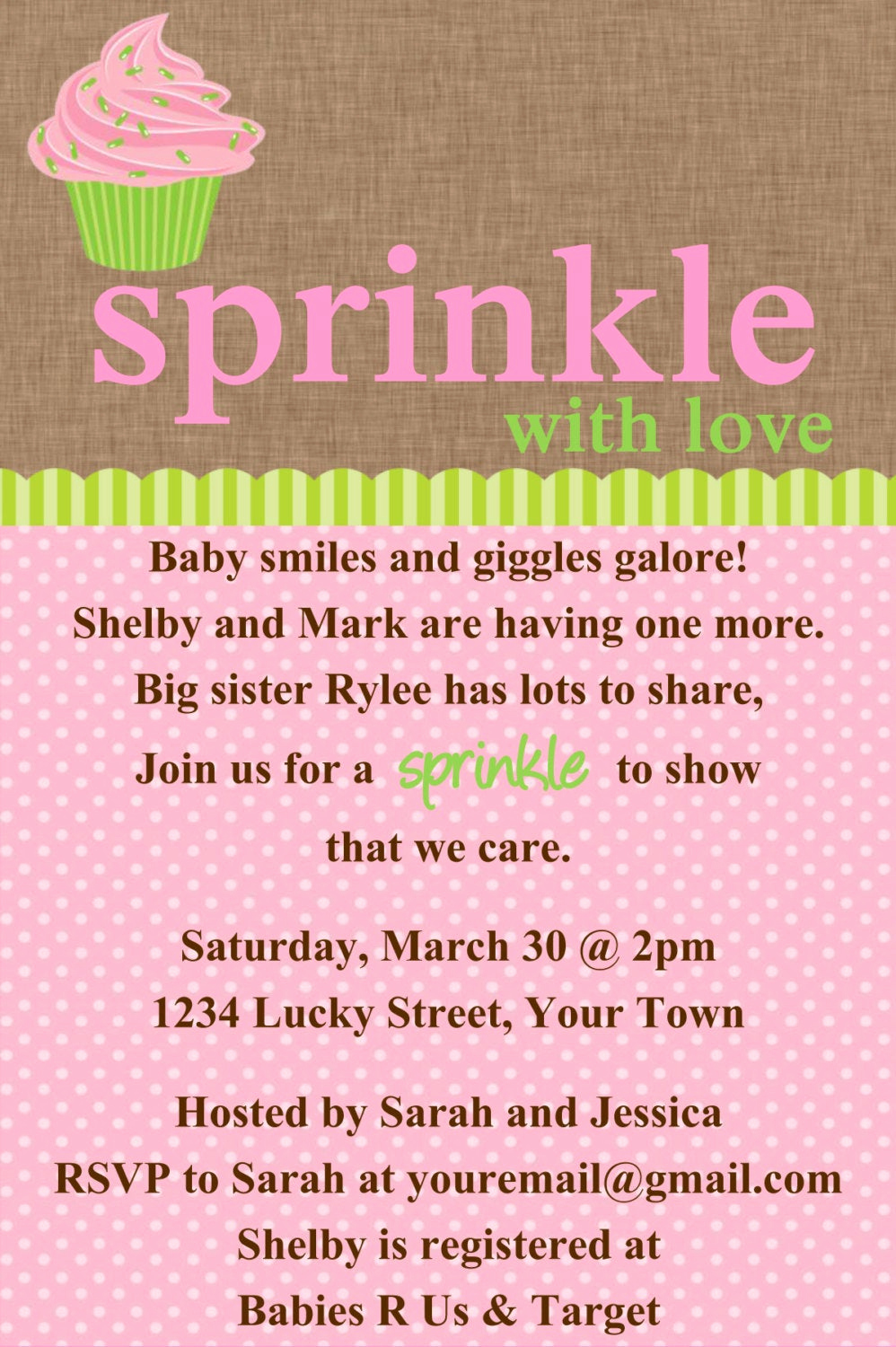 Free Baby Sprinkle Invitation Templates Lovely Sprinkle Baby Shower Green Border Invitation Template 4x6