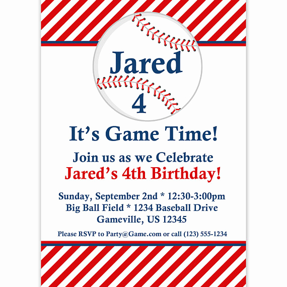 Free Baseball Invitation Template Elegant Baseball Invitation Red Striped Baseball Ball Personalized