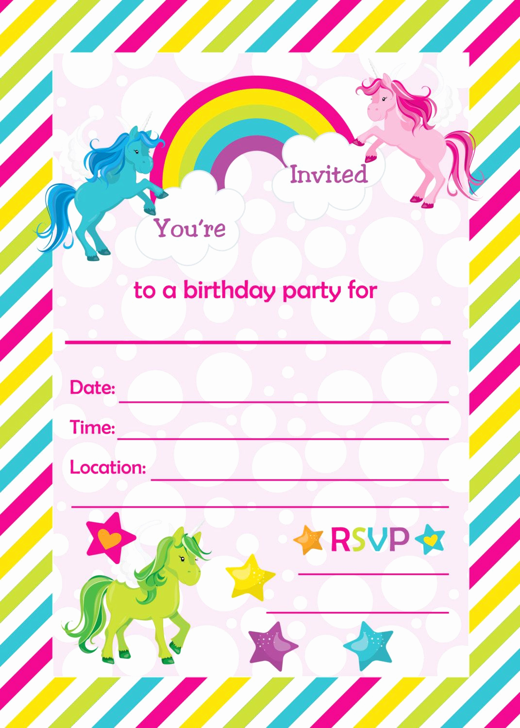 Free Birthday Party Invitation Templates Elegant Fill In Birthday Party Invitations Printable Rainbows and