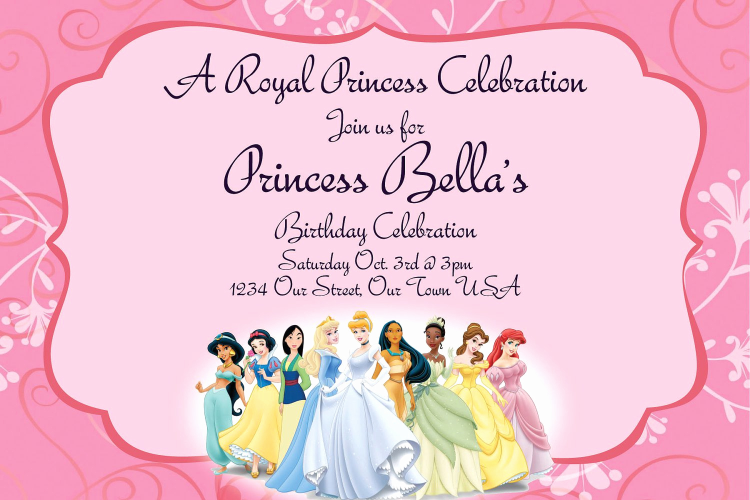 Free Disney Princess Invitation Template Luxury Disney Princesses Birthday Invitations Disney Princess