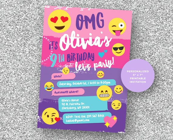 Free Emoji Invitation Template Elegant Emoji Invitation Emoji Party Emoji Birthday Party Girls