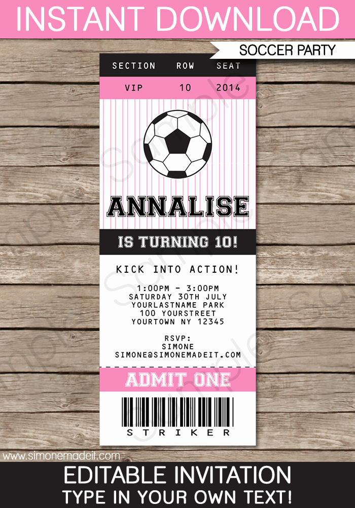 Free Football Ticket Invitation Template Beautiful soccer Ticket Invitations Birthday Party