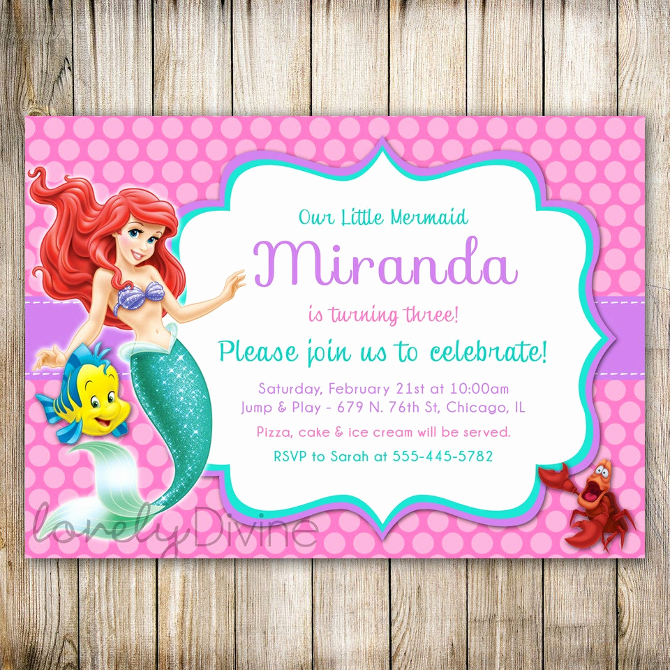 Free Little Mermaid Invitation Templates Lovely Little Mermaid Birthday Invitation Ariel Invitation Ariel