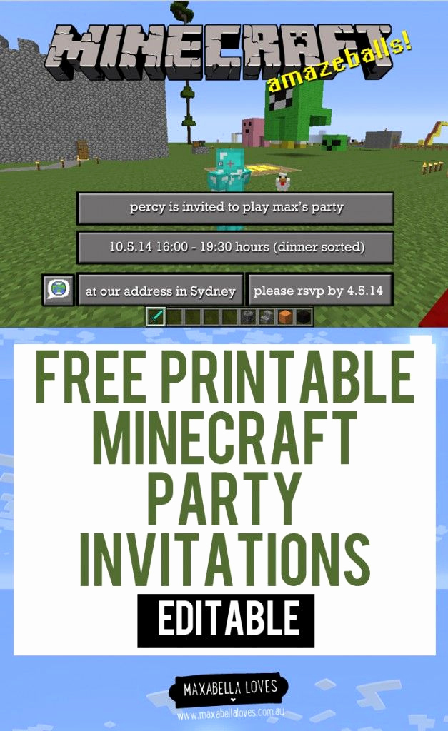 Free Minecraft Invitation Printable Beautiful Diy Minecraft Invitations Fully Editable