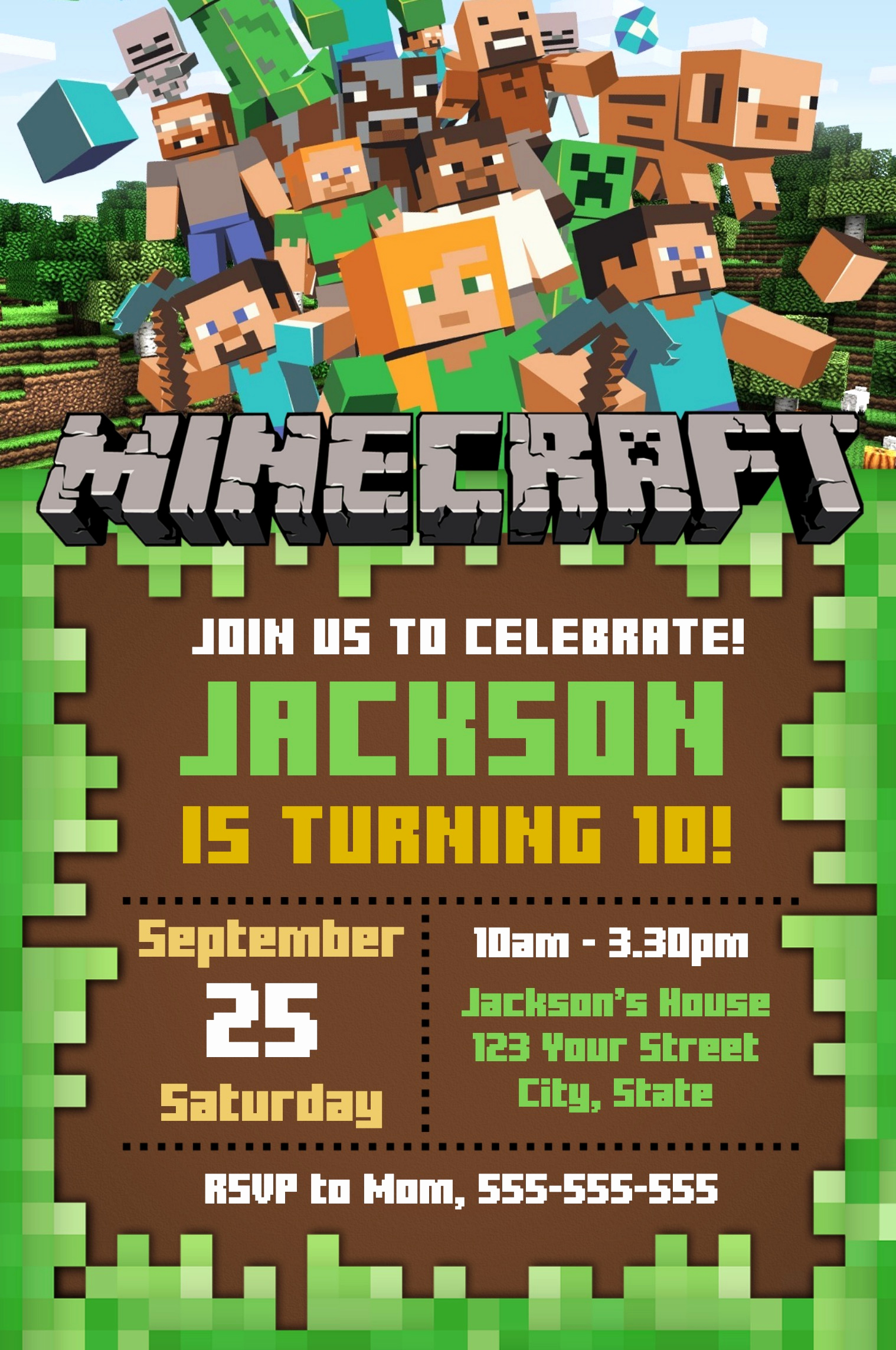 Free Minecraft Invitation Template Inspirational Editable Minecraft Invitation Line Invitation Maker
