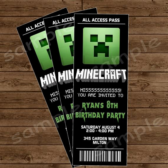 Free Minecraft Invitation Templates Lovely Items Similar to Minecraft Ticket Invitation Minecraft