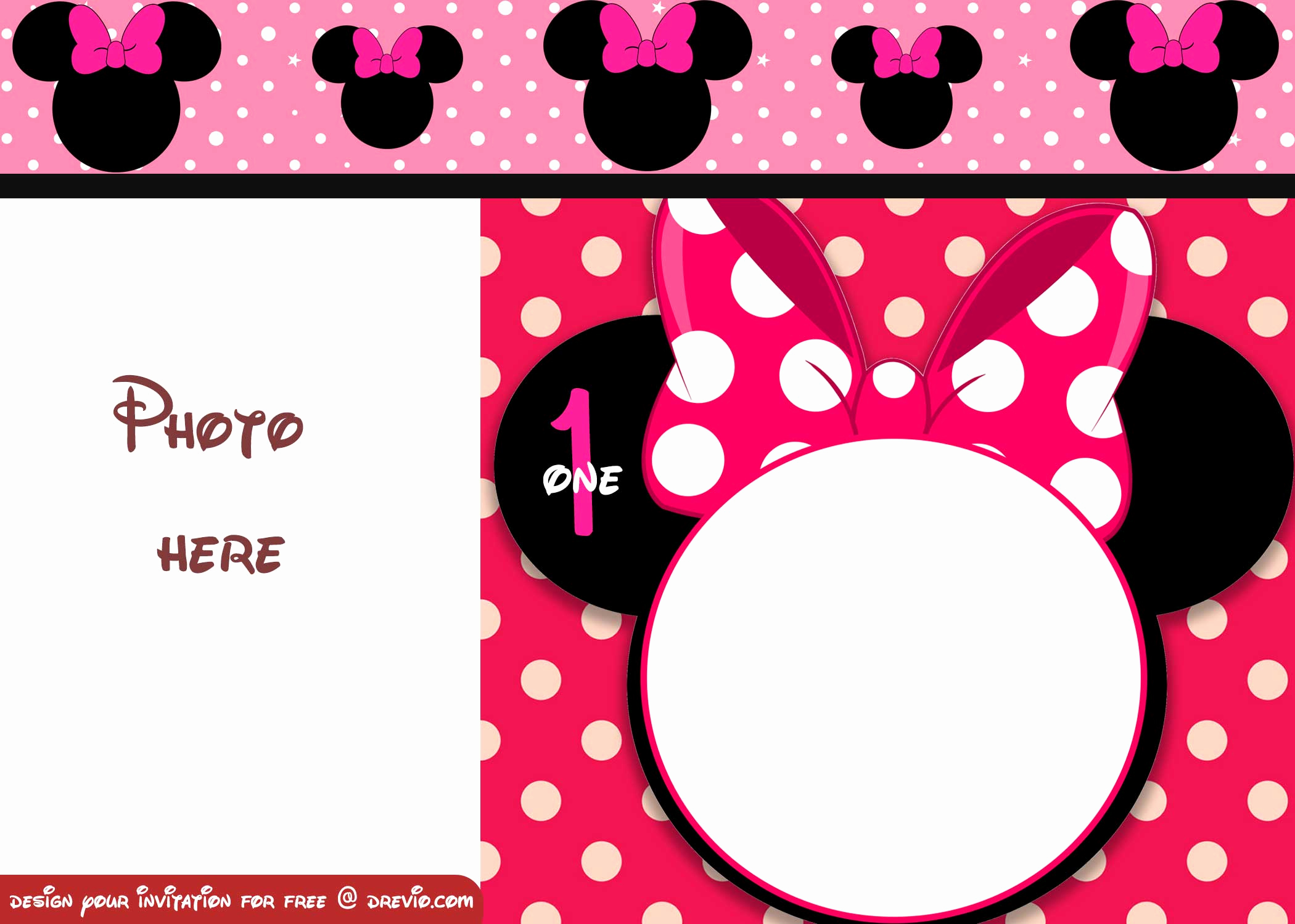 Free Minnie Mouse Invitation Template Elegant Free Minnie Mouse Polka Dot 1st Birthday Invitation