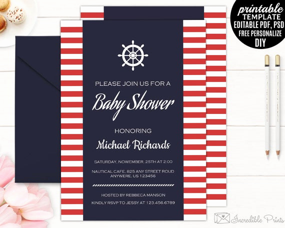 Free Nautical Invitation Templates Lovely Nautical Baby Shower Invitation Template Printable Navy Baby