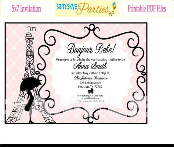 Free Paris themed Invitation Template Awesome Paris Baby Shower Invitation Printable File by Samskyeparties