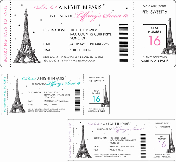 Free Paris themed Invitation Template Elegant Paris Party Boarding Pass Invitation