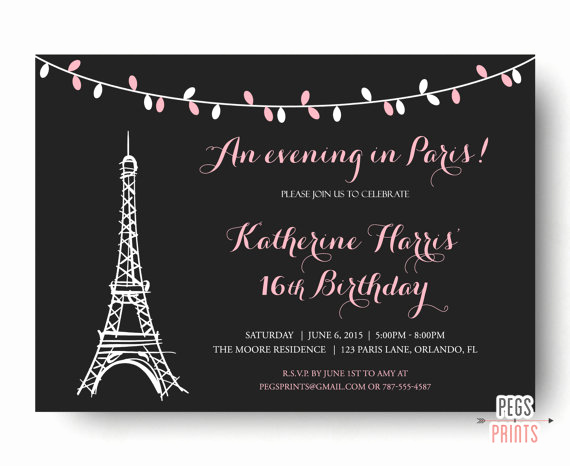 Free Paris themed Invitation Template Elegant Paris Sweet 16 Birthday Invitations Printable Paris