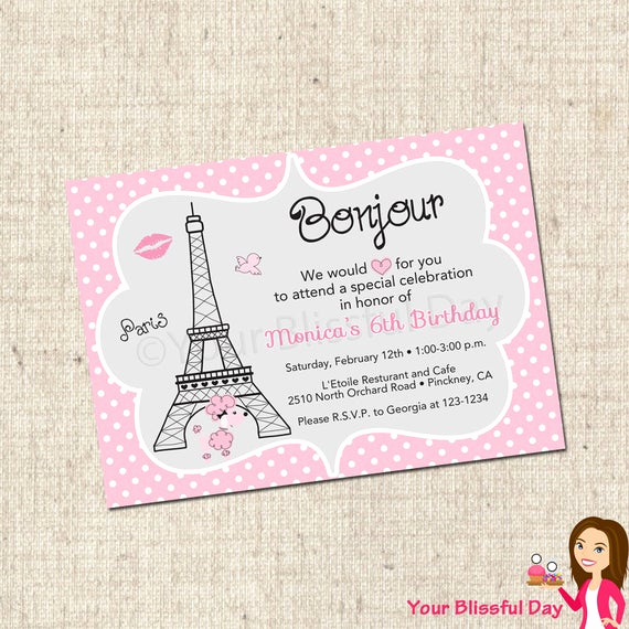 Free Paris themed Invitation Template Lovely Printable Paris Party Invitation 565 by Yourblissfulday