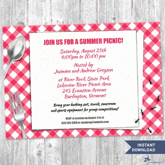 Free Picnic Invitation Template Inspirational Printable Red Gingham Summer Picnic with Ants Party Invitation