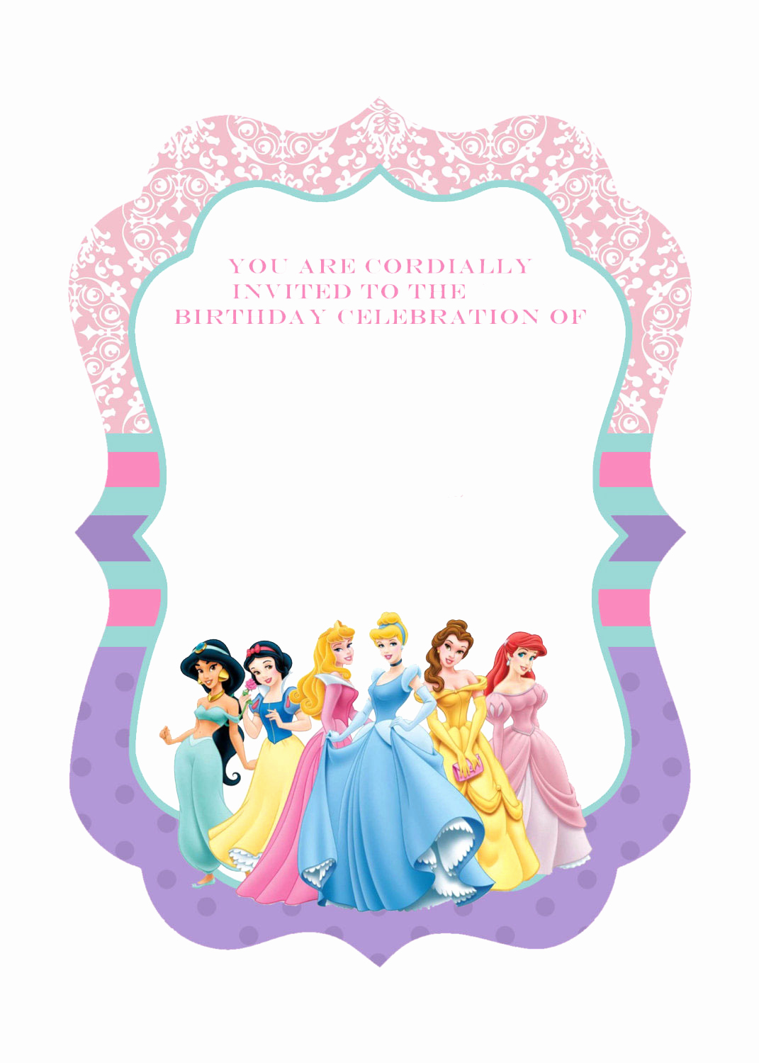 Free Princess Invitation Template Awesome Free Printable Disney Princess Birthday Invitations
