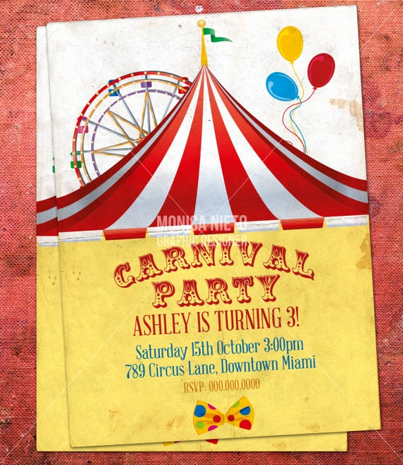 Free Printable Carnival Invitation Templates Lovely Custom Printable Carnival Circus Birthday Invitation Retro