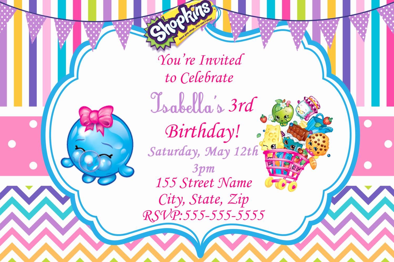 Free Shopkins Invitation Template Inspirational Shopkins Invitations Shopkins Birthday Party Invitation