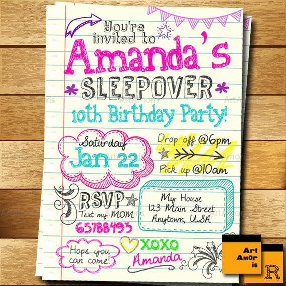 Free Sleepover Invitation Template Luxury Sleepover Invitation Doodle Teen Notebook Sleepover