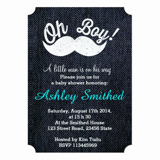 Funny Baby Shower Invitation Wording Inspirational Boy Baby Shower Funny White Mustache Blue Denim Card