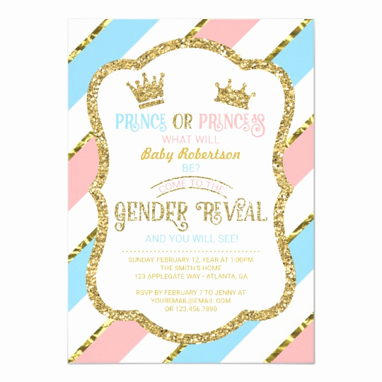Gender Reveal Invitation Template New Gender Reveal Invite Prince Princess Faux Gold