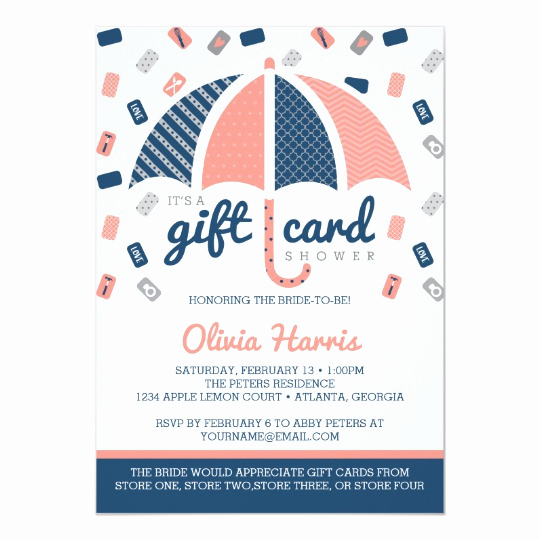 Gift Card Shower Invitation Awesome Gift Card Bridal Shower Invitation Navy Coral