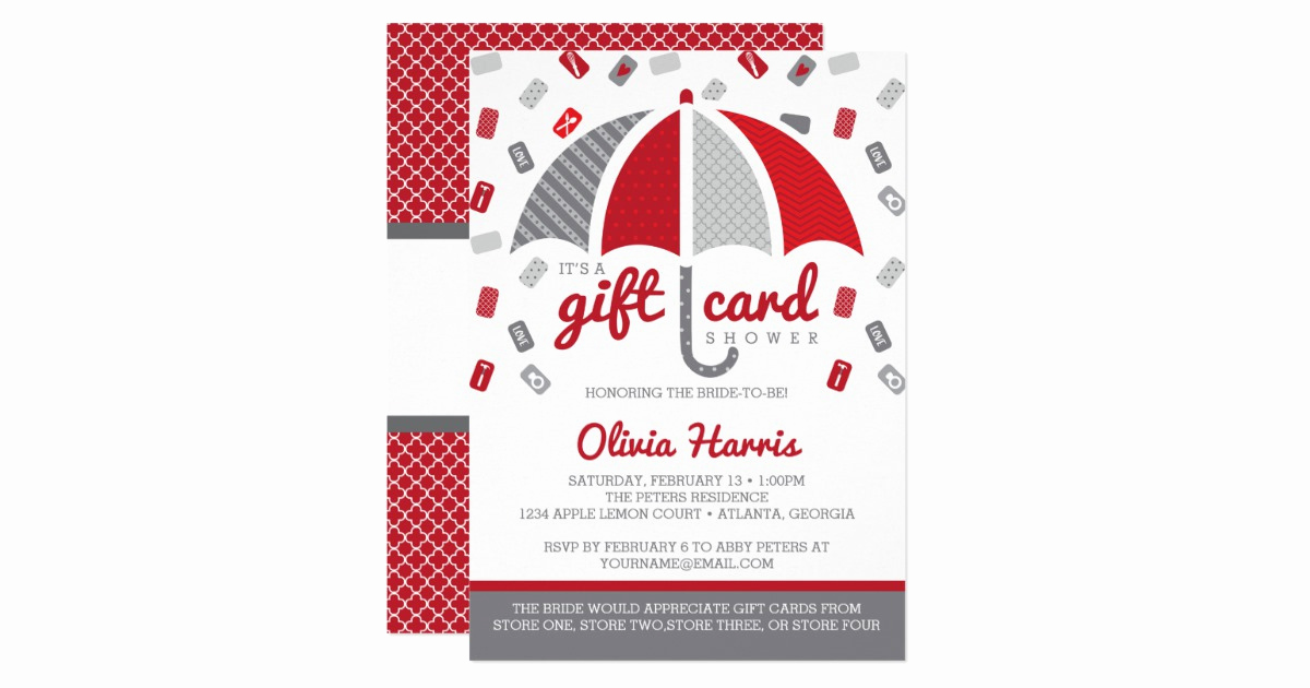 Gift Card Shower Invitation Lovely Gift Card Bridal Shower Invitation Red Gray