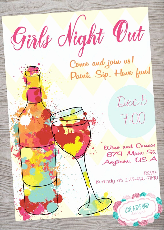 Girls Night Invitation Rhymes Beautiful Girls Night Out Wine Canvas Paint Invitation Printable