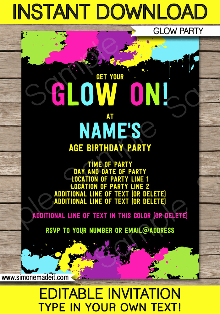 Glow Party Invitation Template Free Beautiful Neon Glow Party Invitations Template