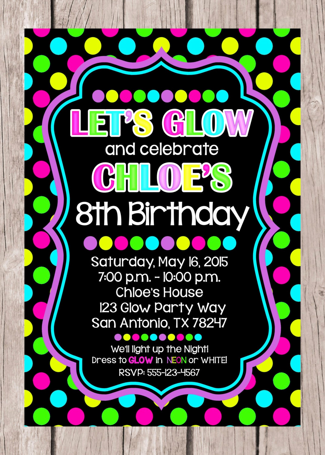 Glow Party Invitation Template Free Elegant Printable Glow Birthday Party Invitation Neon Polka Dots