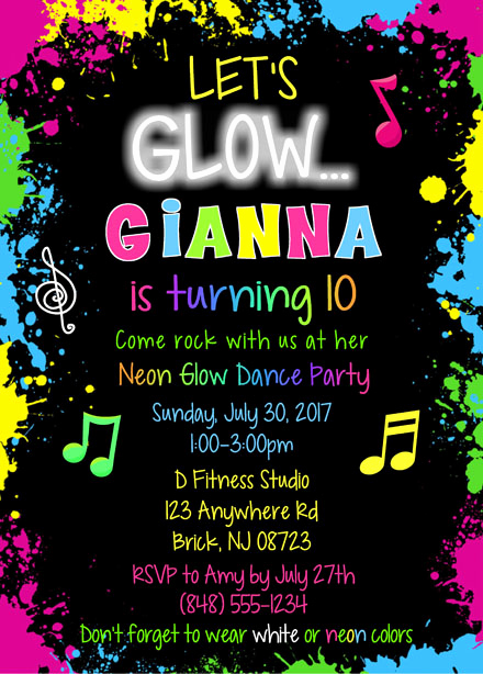 Glow Party Invitation Template Free Lovely Glow Dance Party Birthday Invitations