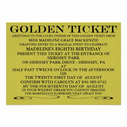 Golden Birthday Invitation Wording Elegant Personalized Golden Ticket Invitations