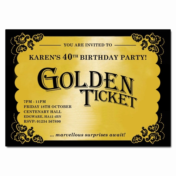 Golden Ticket Birthday Invitation Awesome Golden Ticket Birthday Party Invitations Cobypic