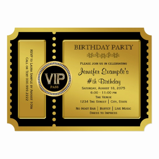 Golden Ticket Birthday Invitation Lovely Vip Golden Ticket Birthday Party 5x7 Paper Invitation Card