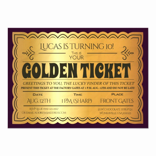 Golden Ticket Birthday Invitation Unique Golden Ticket Birthday Party Invitation