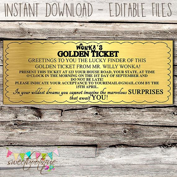 Golden Ticket Birthday Invitation Unique Willy Wonka Golden Ticket Invitation &amp; Chocolate Wrapper