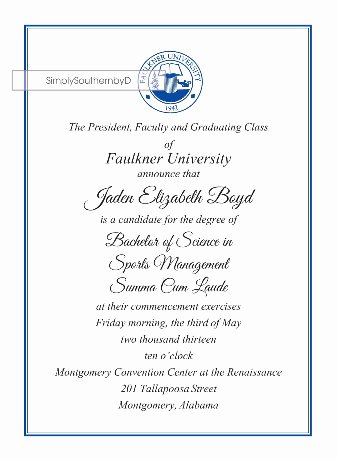 Graduation Invitation Announcement Wording Elegant College Graduation Announcements by Simplysouthernbyd On Etsy