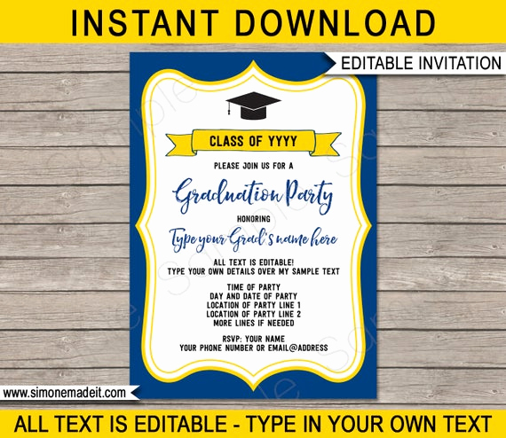 Graduation Party Invitation Text Luxury Graduation Party Invitations Navy Blue &amp; Gold Yellow