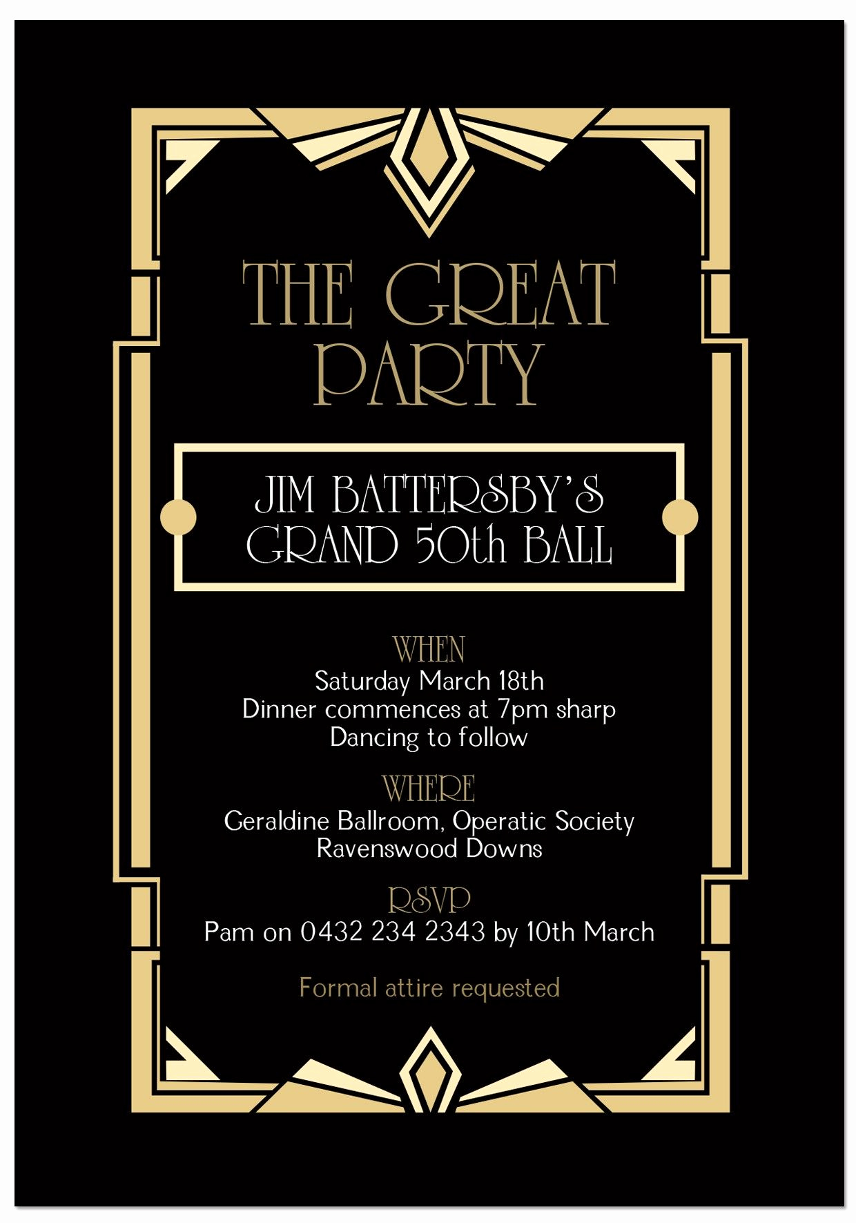 Great Gatsby Invitation Ideas Elegant Gatsby Ball Birthday Invitations