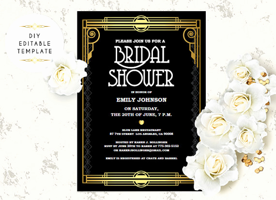 Great Gatsby Invitation Template Free Inspirational Bridal Shower Invitation Template Diy Great Gatsby Bridal