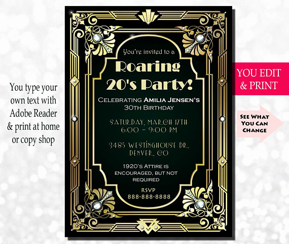Great Gatsby Invitation Template Free Lovely 30th Birthday Invitation Gatsby Invitation Gatsby Birthday